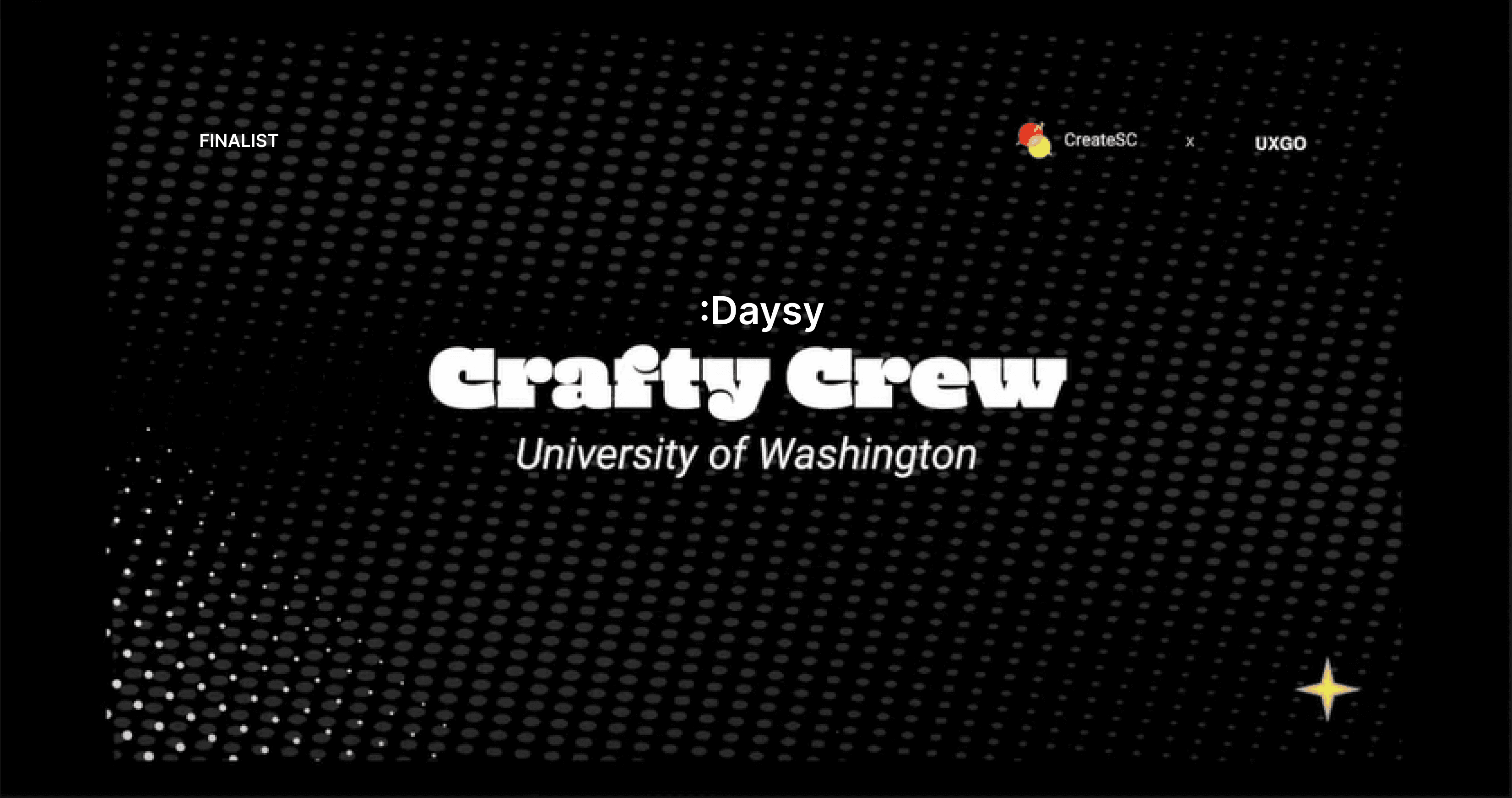 screenshot of slide as a finalist "crafty crew" presenting our app ":Daysy" from the university of washington