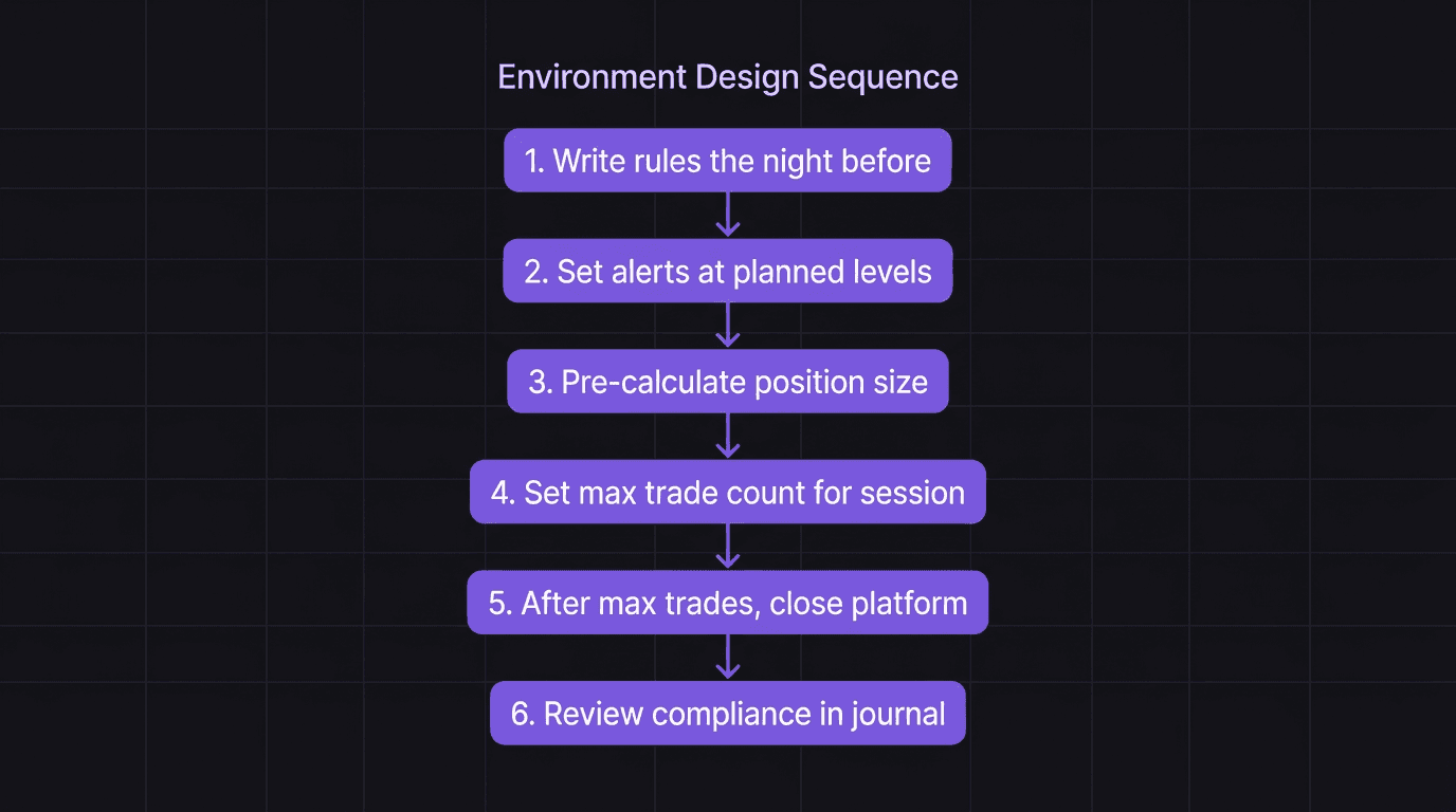 Flowchart showing environmental design steps for enforcing trading rules