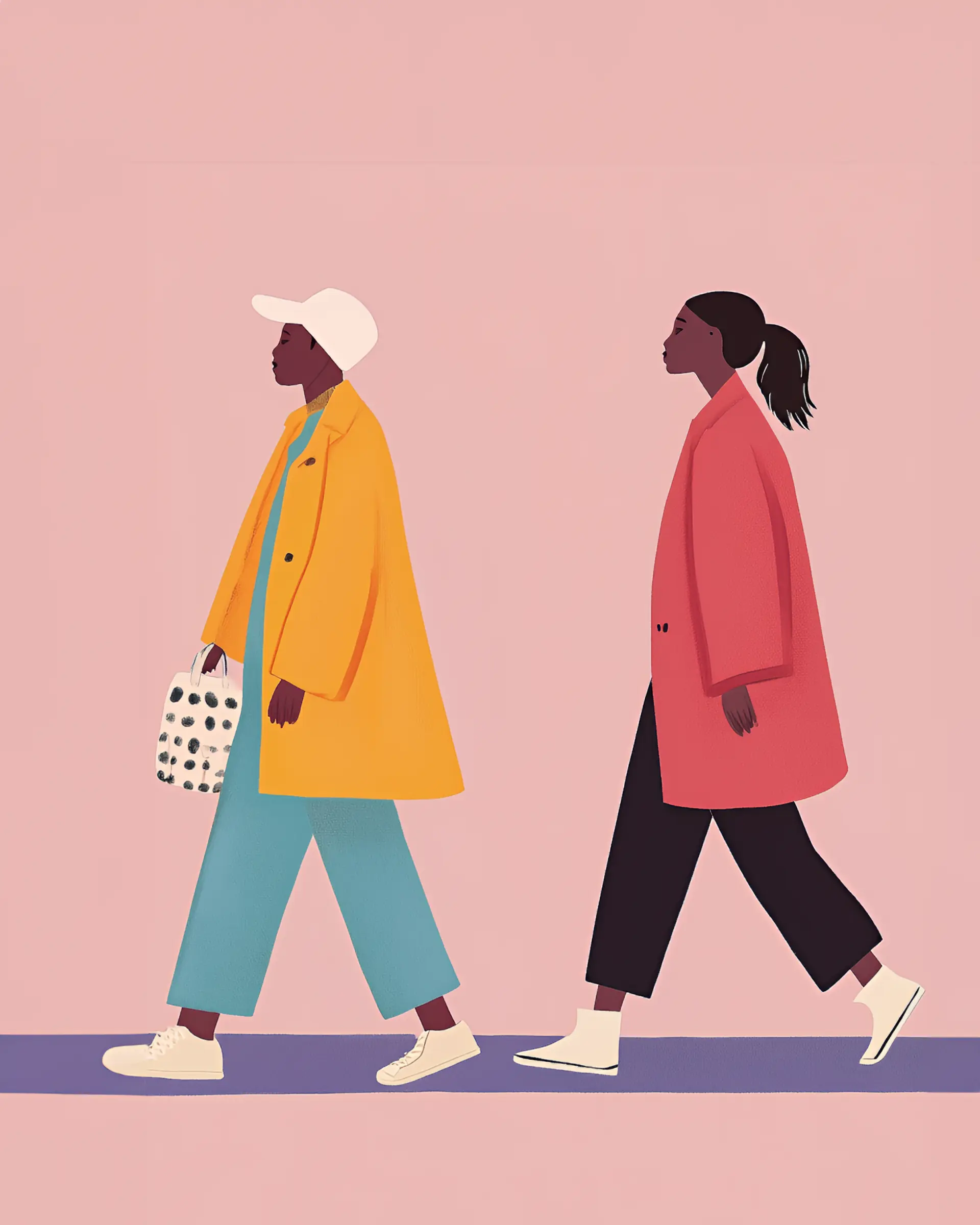 Illustration of 2 girls walking