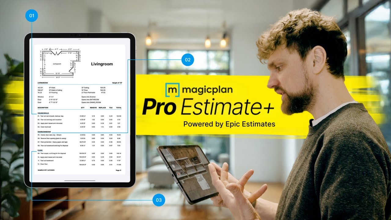 une tablette affichant une estimation et le PDG de magicplan