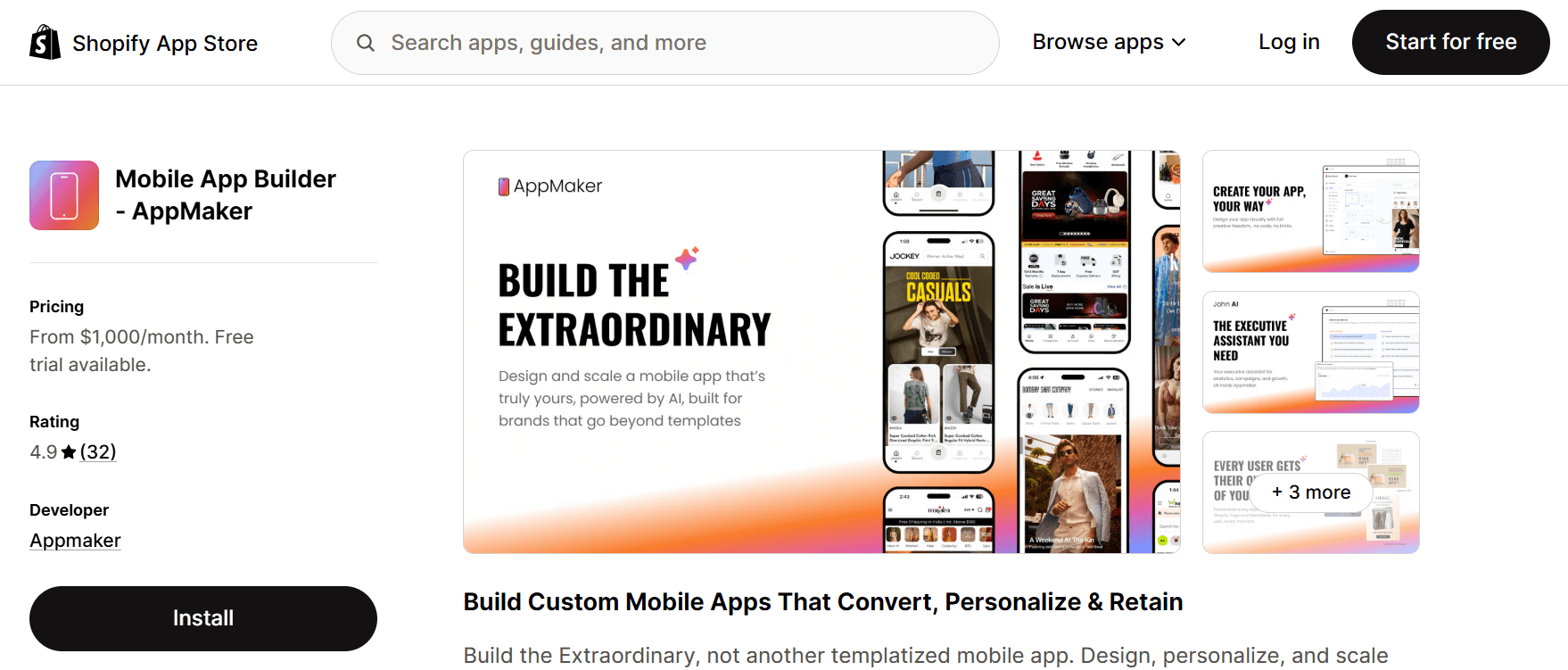 AppMaker Shopify mobile app builder interface
