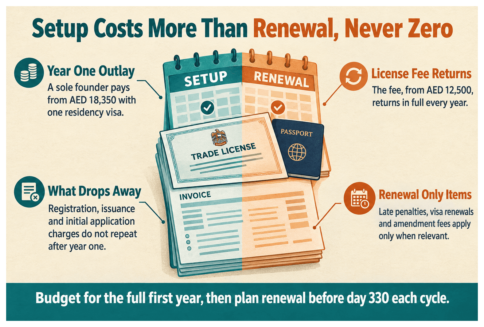 Infographic: Dubai South License: What You Pay at Setup vs What You Pay at Renewal
