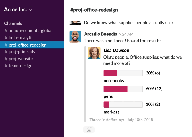 Slack team channel