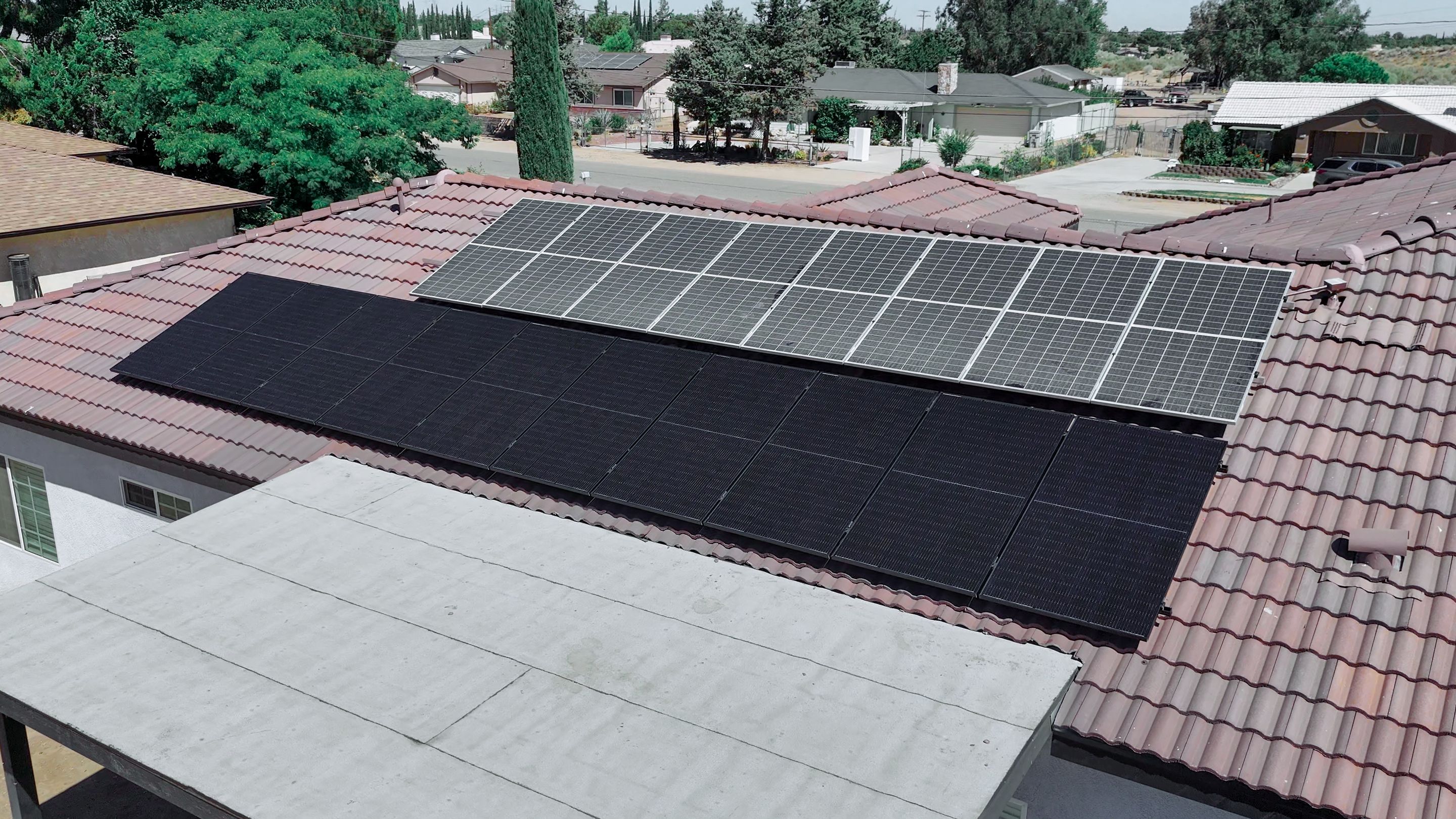 Aerial view of a home solar system