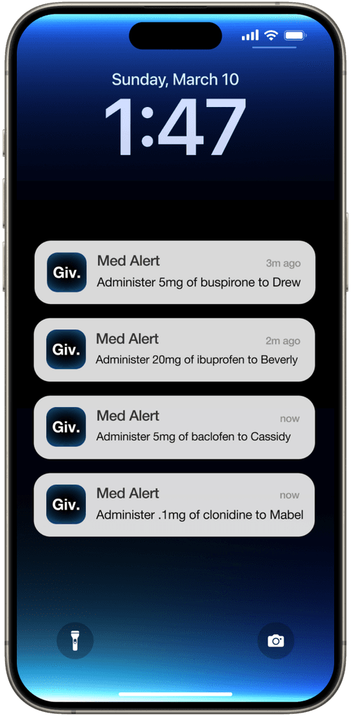 Notifications from Giv mobile app on phone.