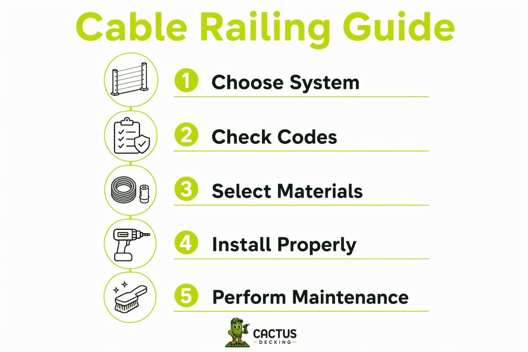 Infographic showing cable railing buying guide steps