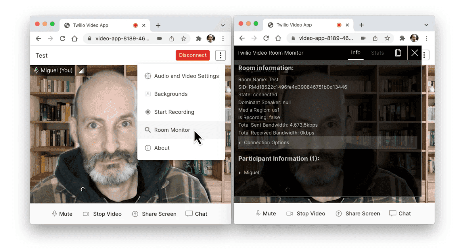 Interface of Twilio Video