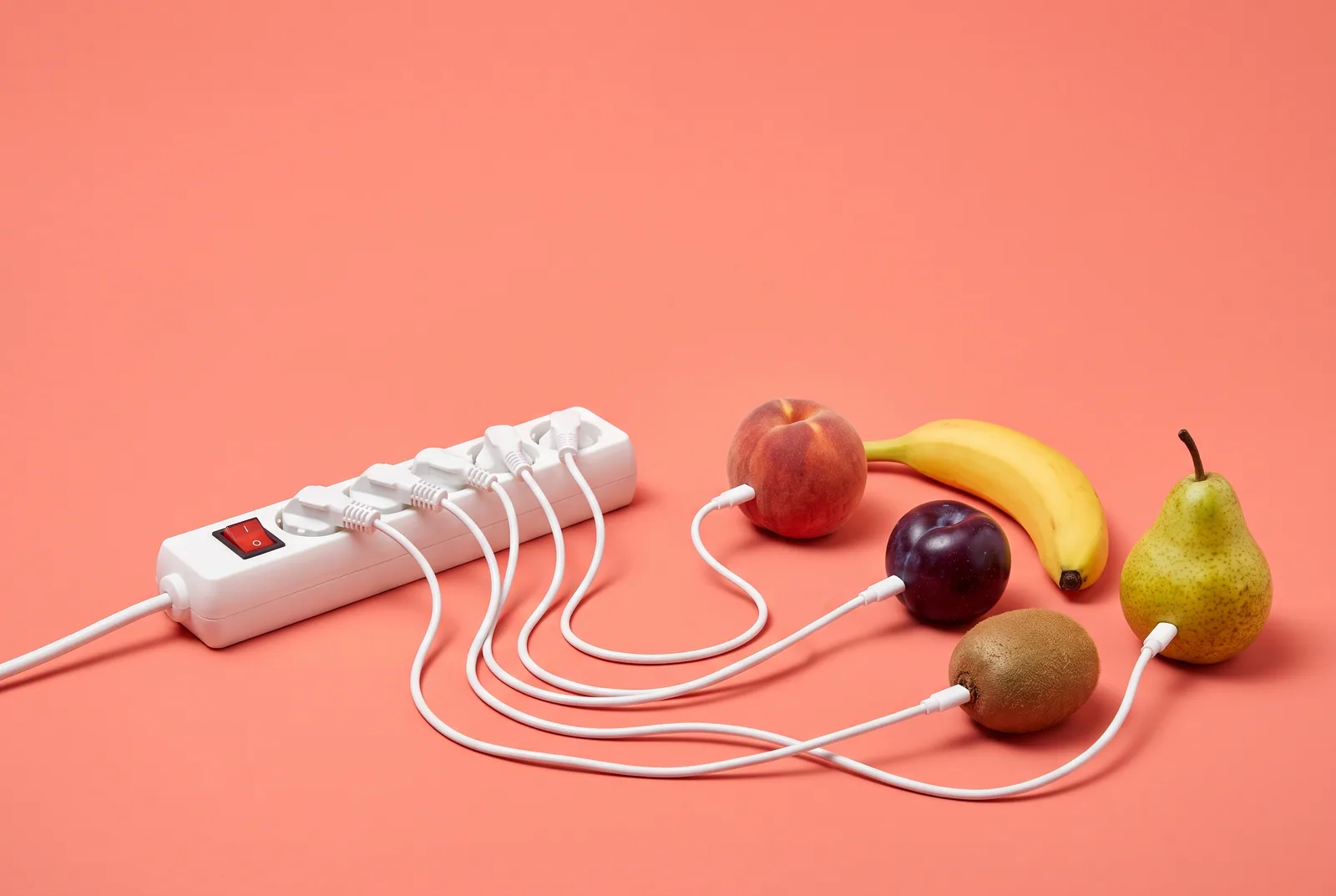 A power strip switched off with cords to five fruits, one router change to block Pornhub on every device at home