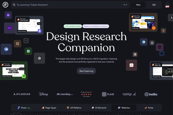 design research tool landing page