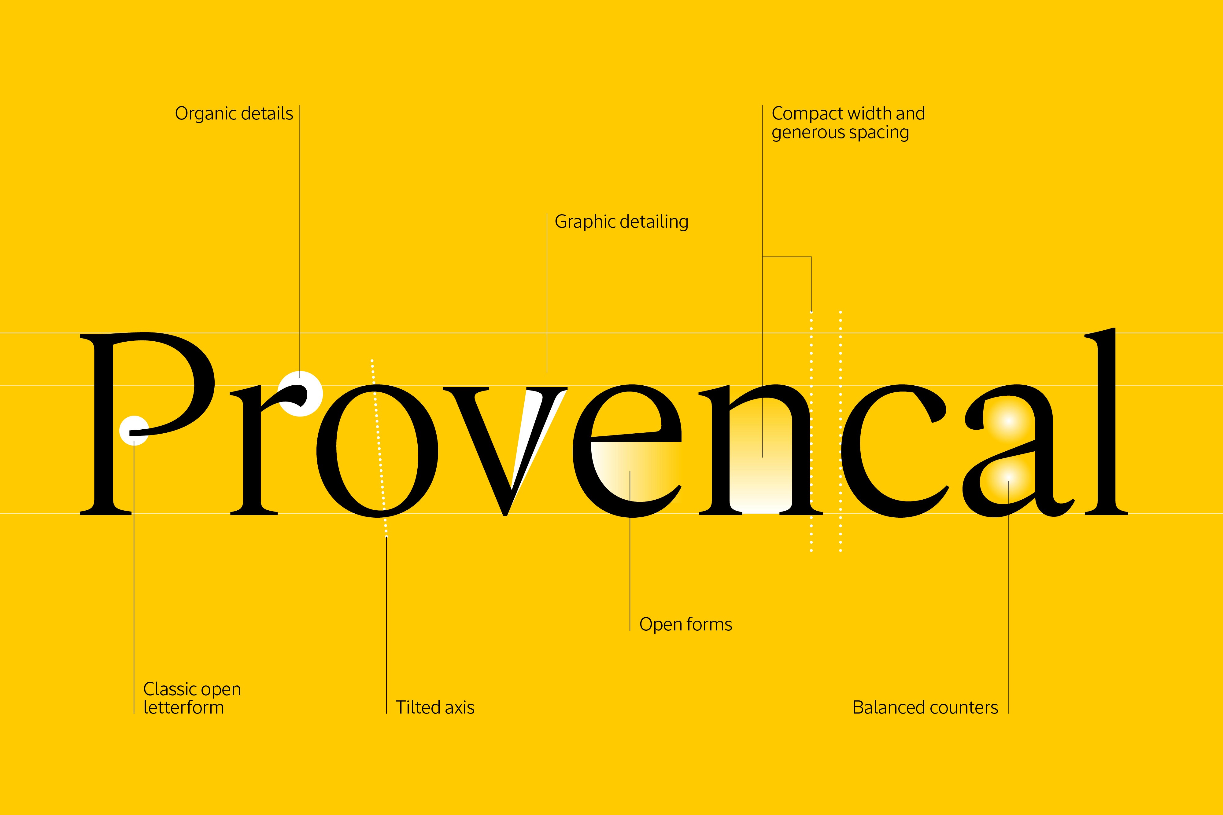 Text design featuring the word "Provencal" in bold against a bright yellow background.