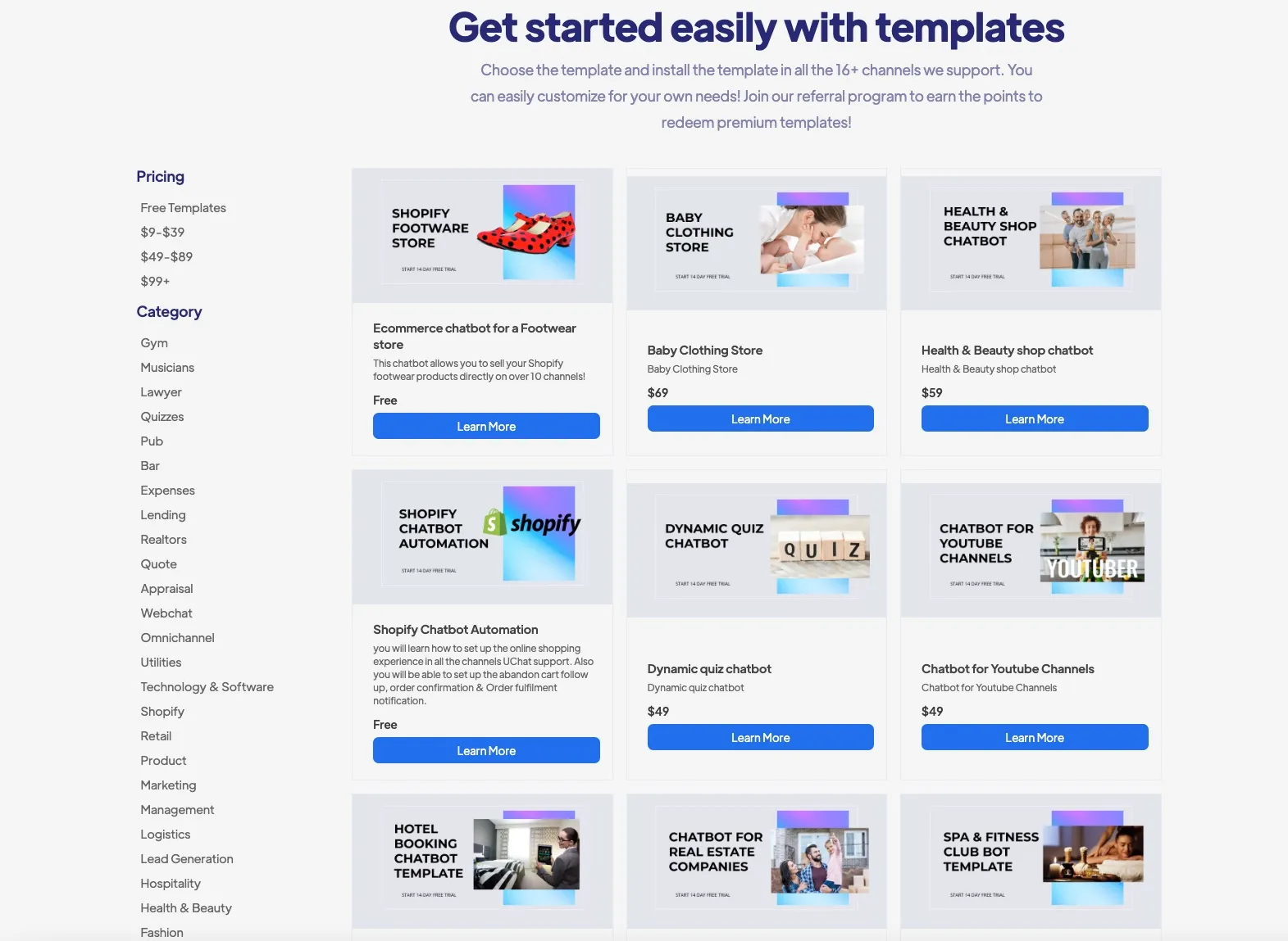 UChat 140+ Chatbot Templates