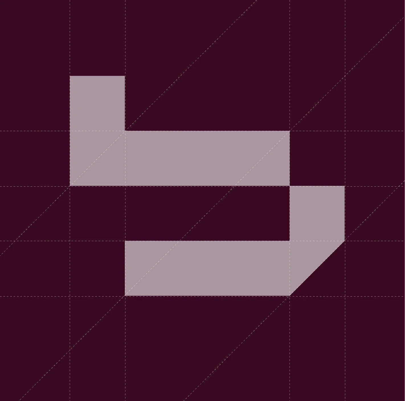 babelforce logomark construction diagram showing the letter b icon on a dark burgundy grid with dashed alignment guides