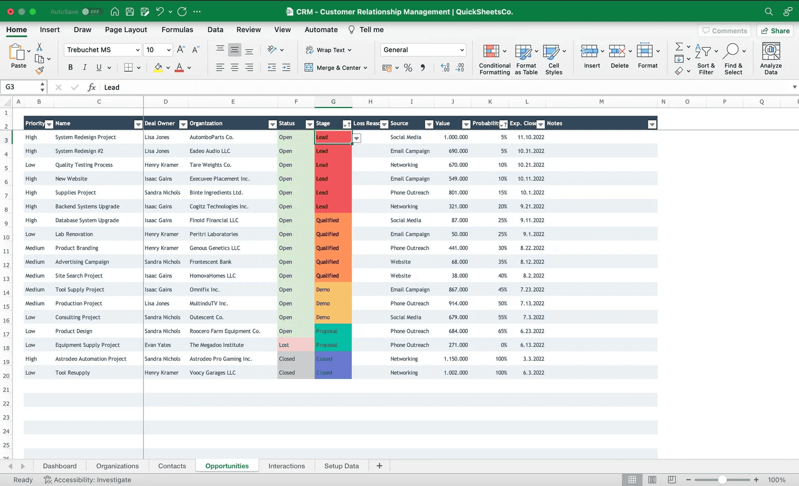 An Excel CRM example