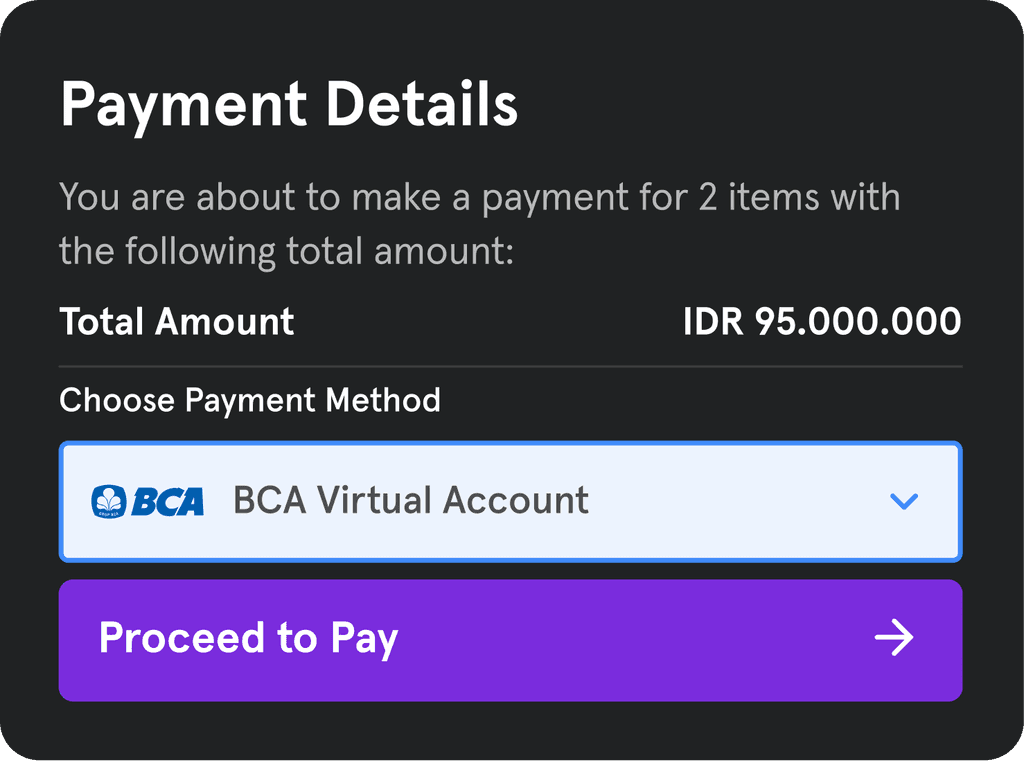 Payment screen showing transaction details and available payment method options for selection