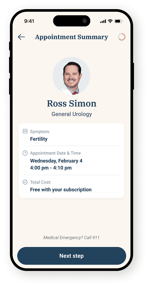 Appointment summary screen for mobile app Bastion