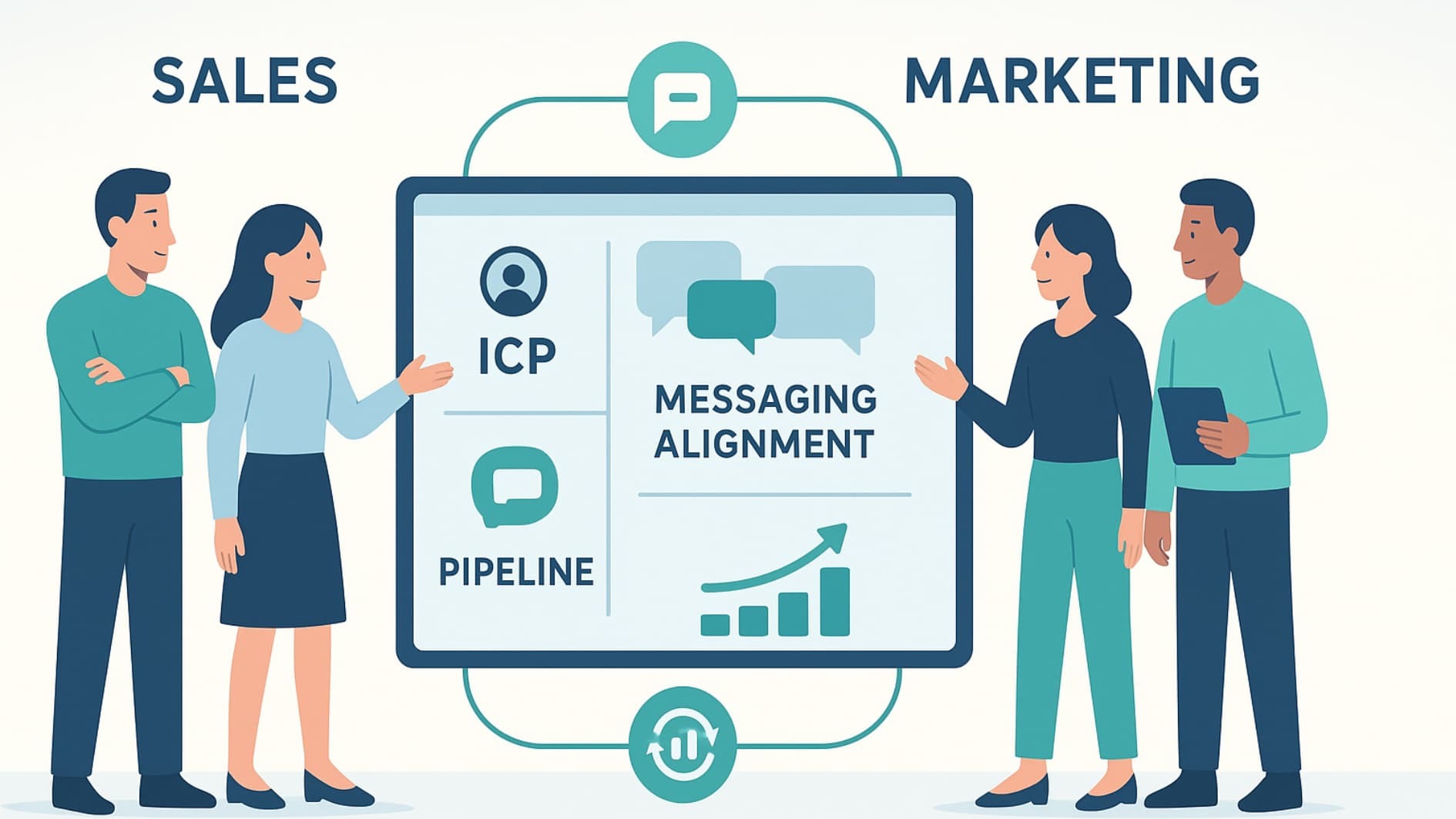 Sales and marketing alignment visual for stronger B2B pipeline development for C-level executives.
