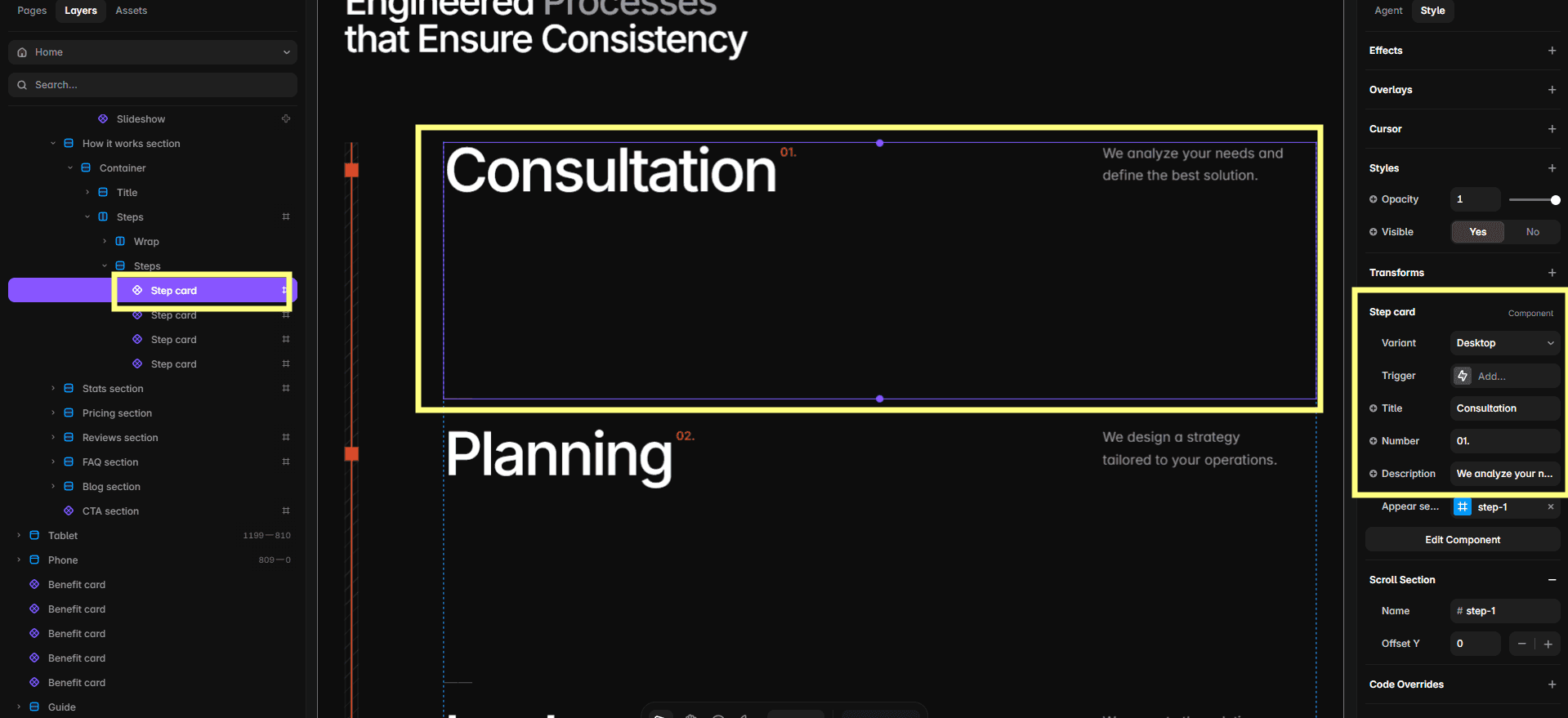 Editing a How we work card in Tilanium