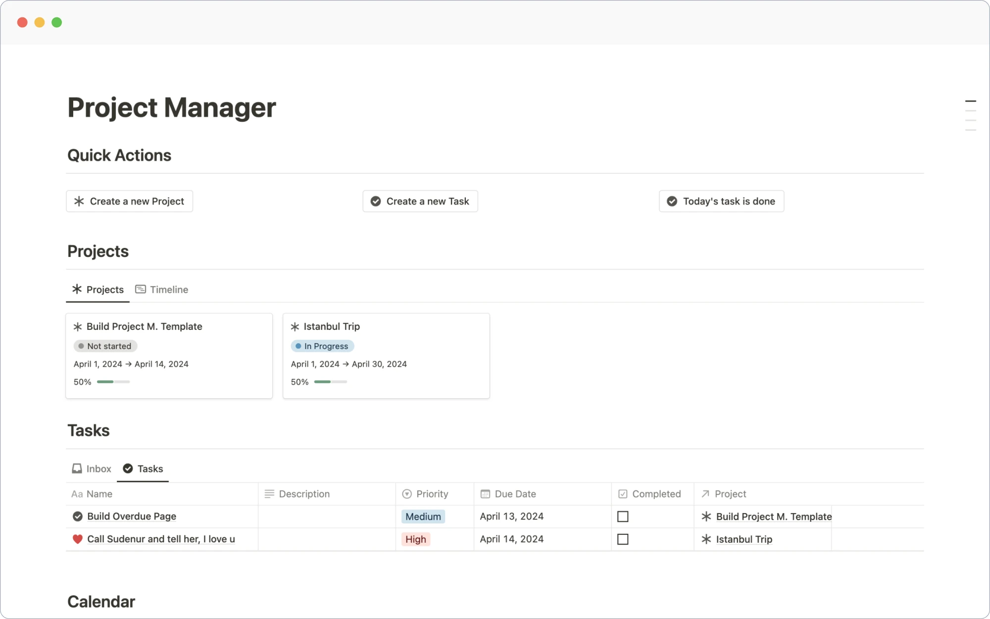 Project Manager Notion template