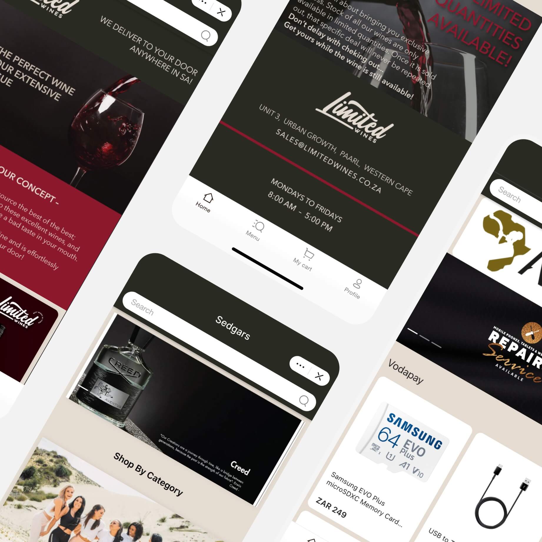 Screenshots of different storefronts inside GCash Super App