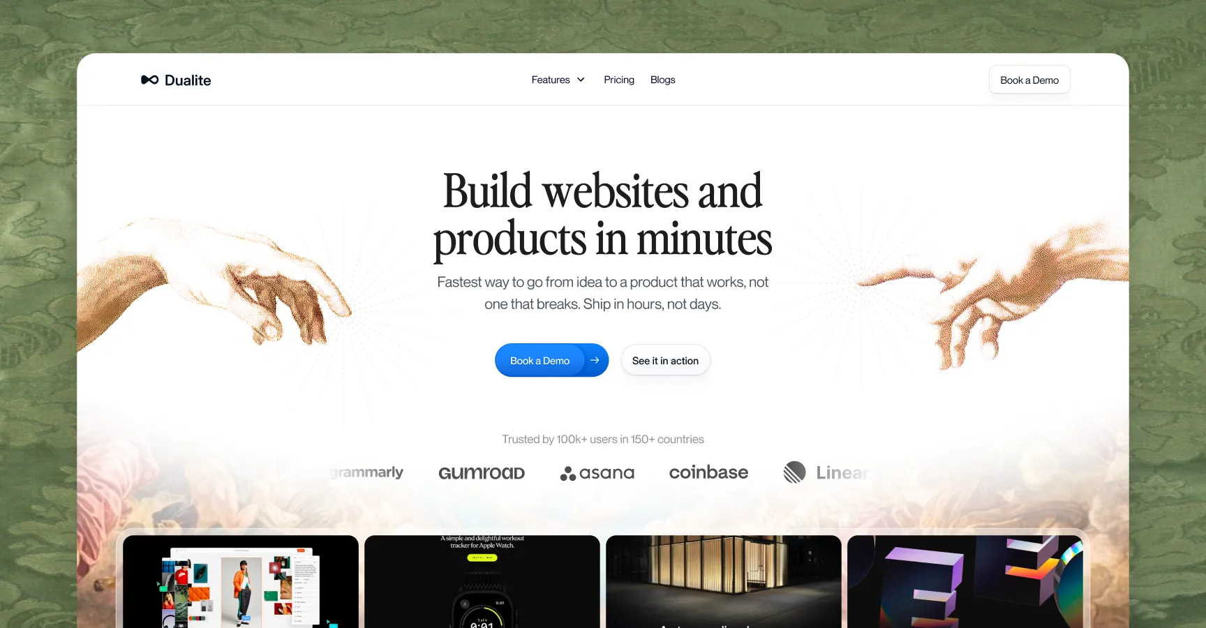 A business traveler with a suitcase gazes out a large airport window as a plane takes off, symbolizing seamless corporate travel and easy bookings, with an adjacent web interface highlighting travel services and contact options.