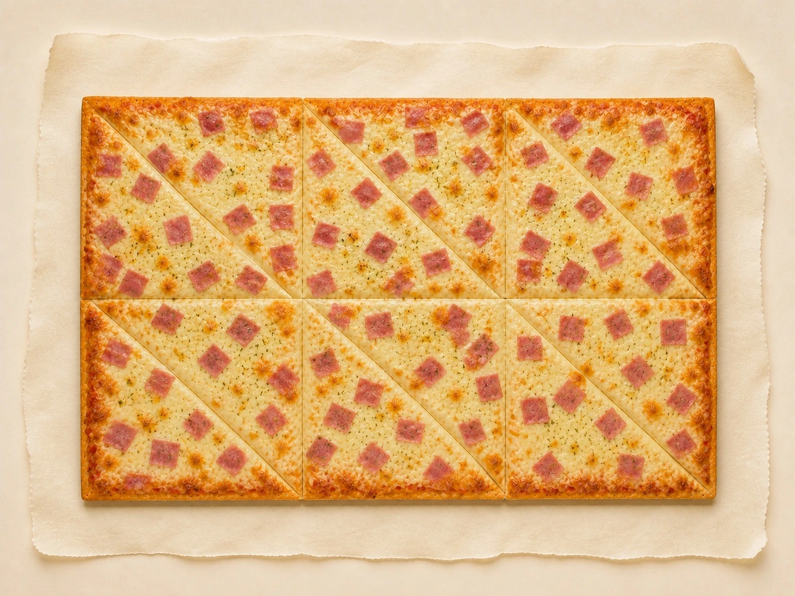 Pizzapunten van Mangia Bene met ham en kaas, in twaalf porties gesneden