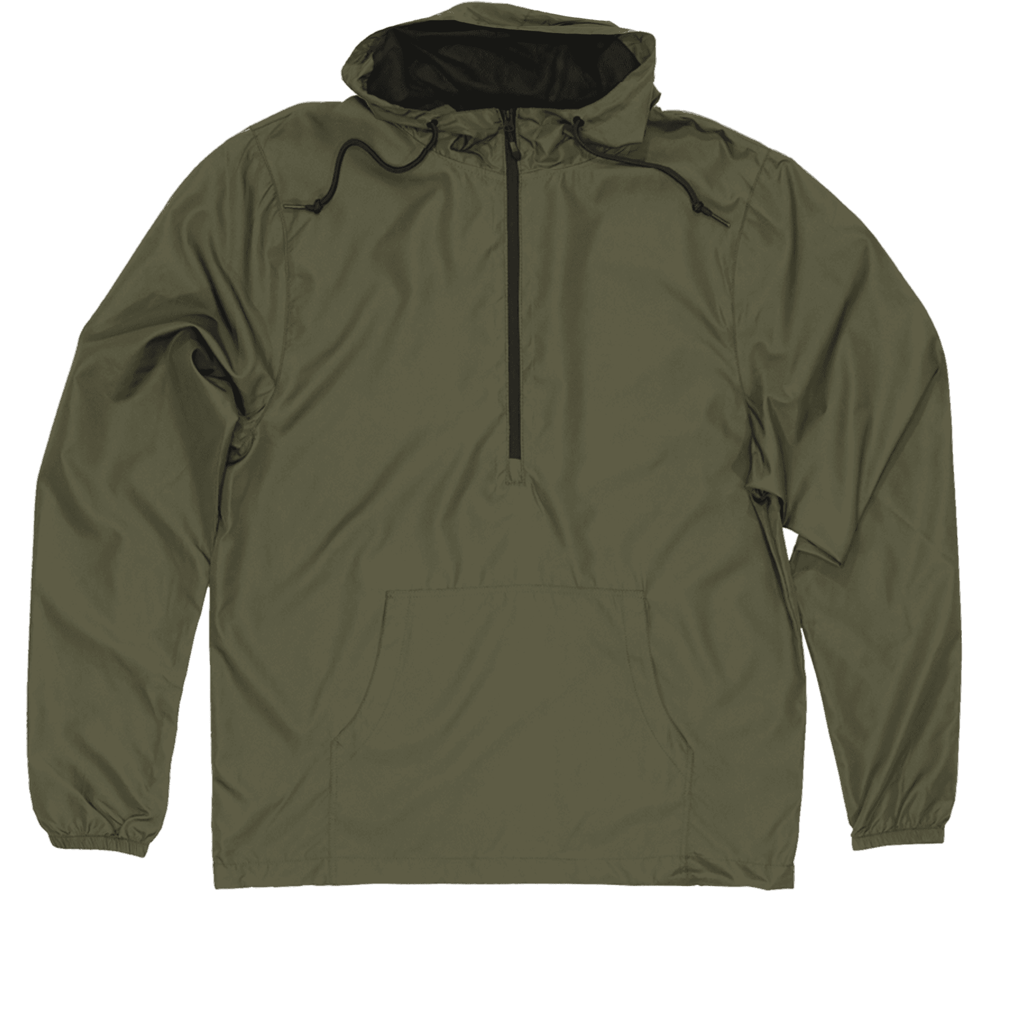 Olive green hooded half-zip windbreaker jacket. Perfect for layering.