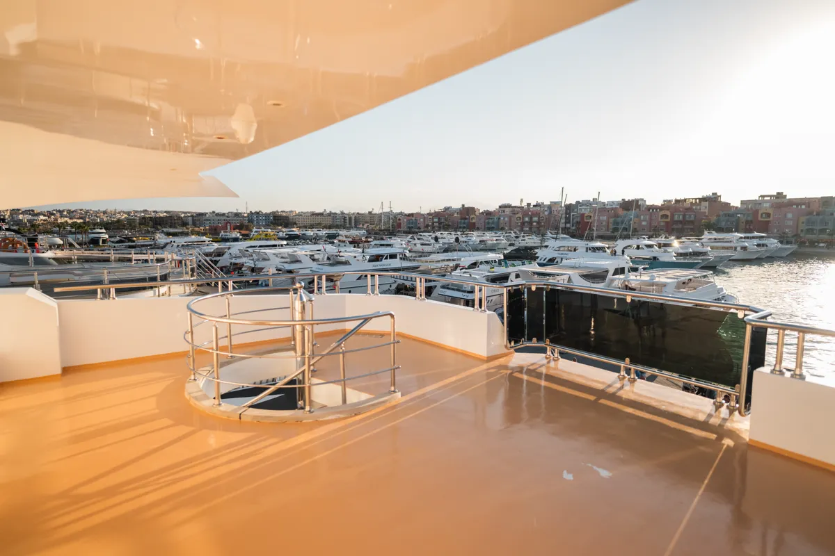 Sea Fox upper deck with marina views