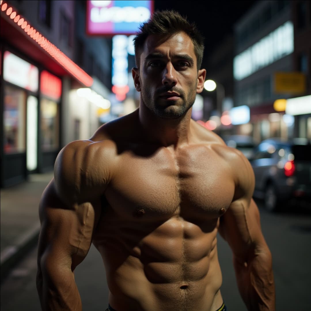 a man who is shirtless and clearly on steroids