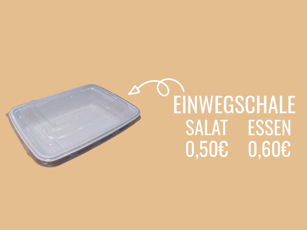 Einwegschale für Salate 0,50 € und für Essen 0,60 €