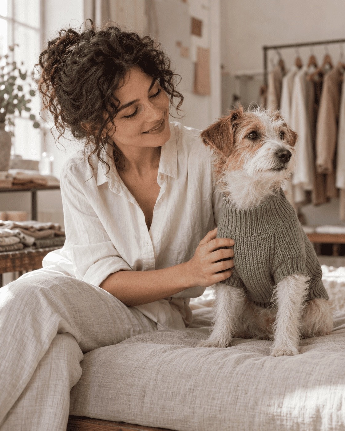 Terrier in a knit jumper at the Walkies studio