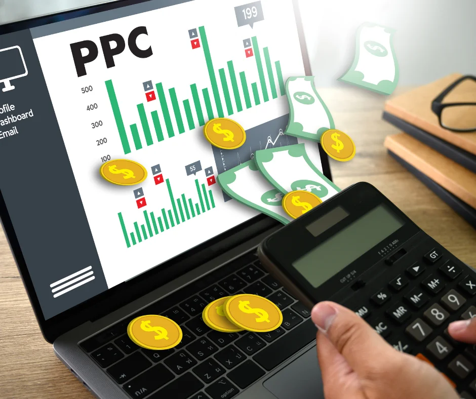 A marketer conducting a PPC campaign on laptop