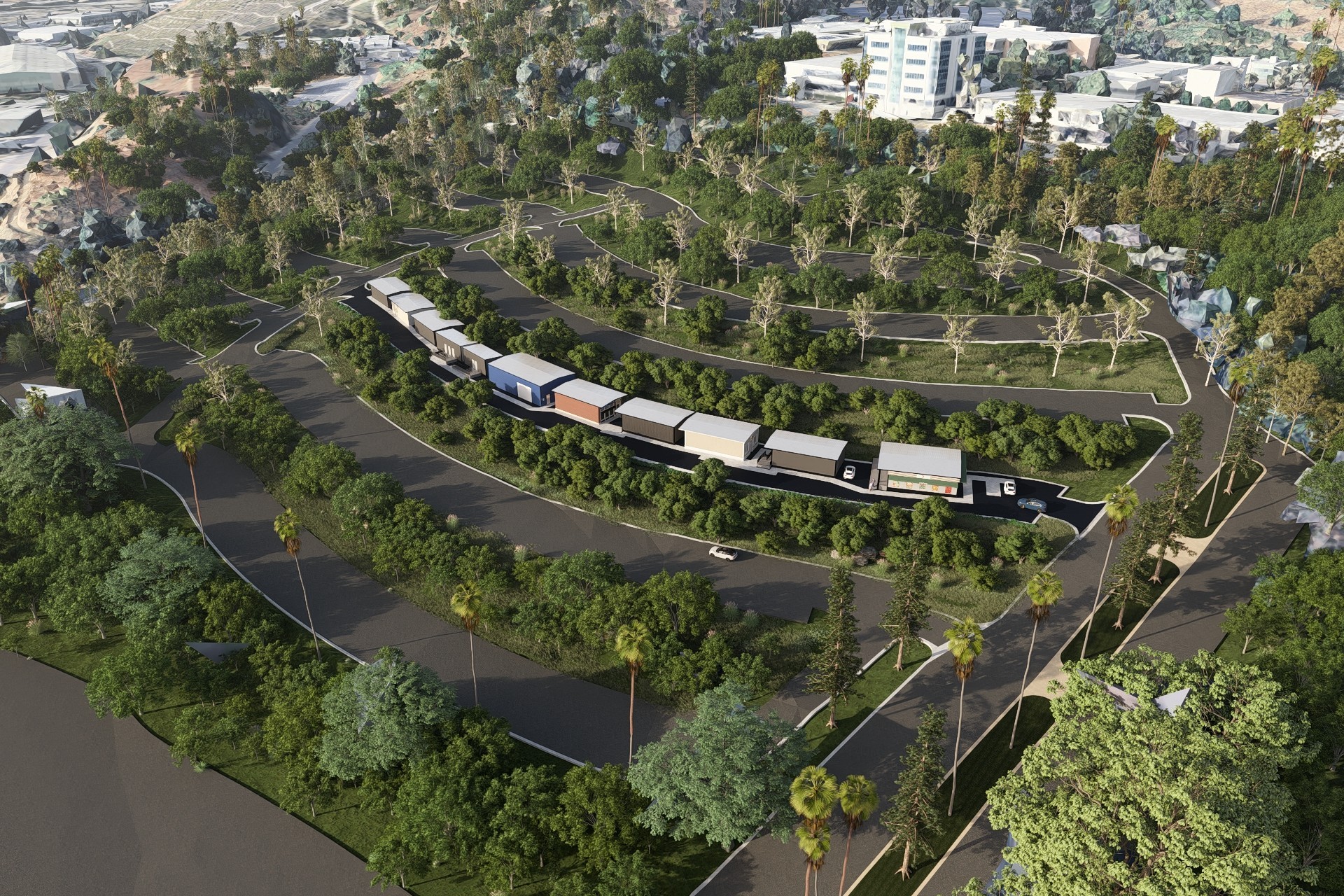 3D rendering of open-concept kitchen remodel with white oak island and farmhouse sink — Northridge CA residential design