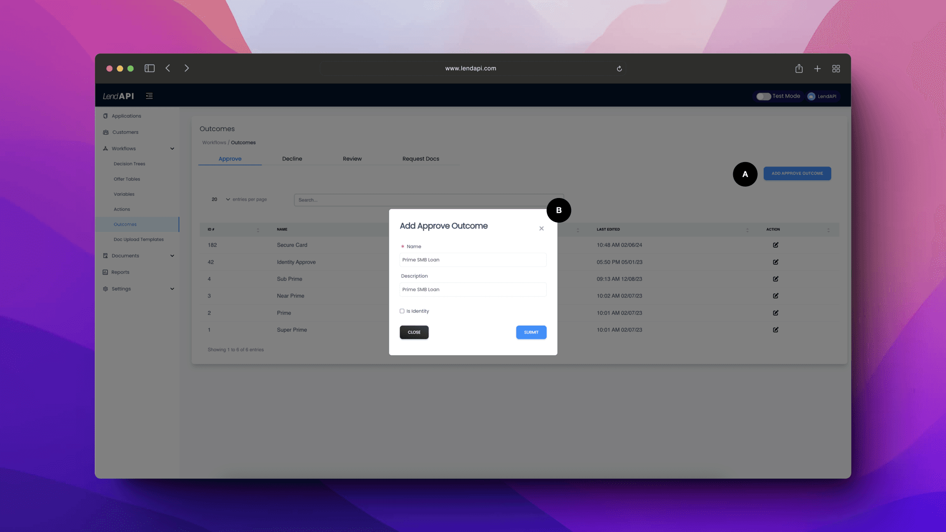 LendAPI Documentation - Decision Outcome - Adding an approve decision outcome