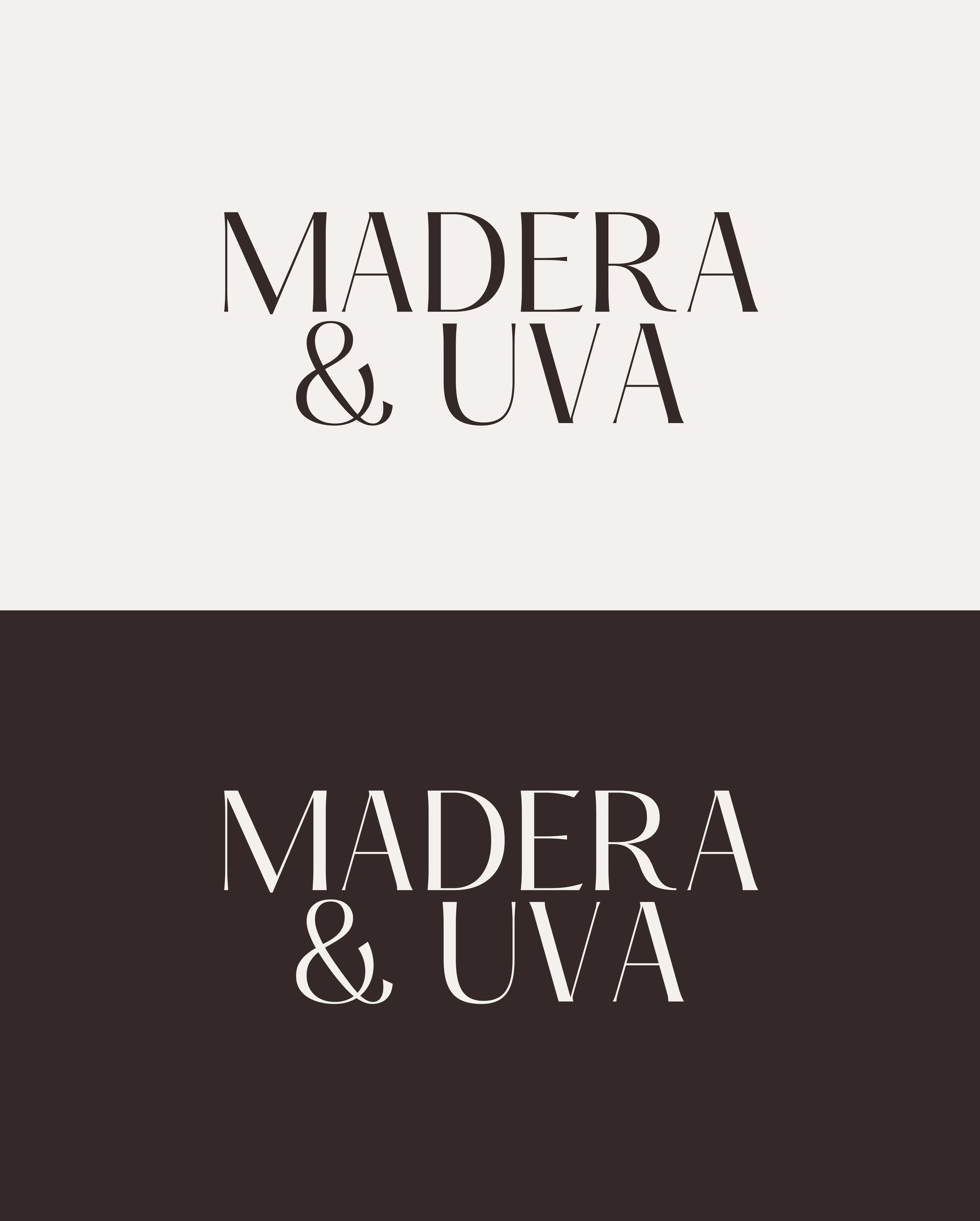 Logotipo de Madera y Uva sobre fondo blanco y negro
