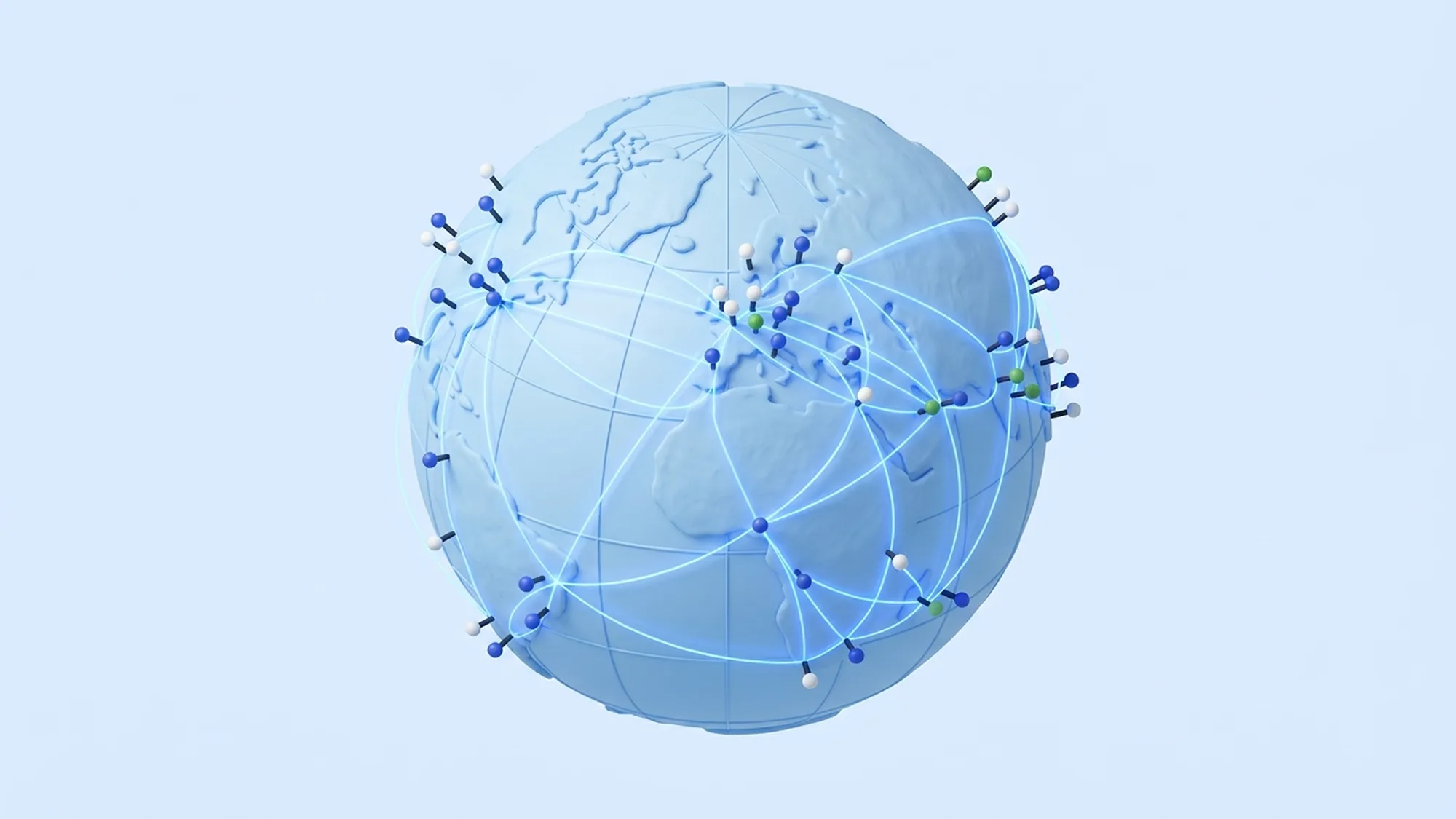 3D illustration of the global network of the largest BPO companies