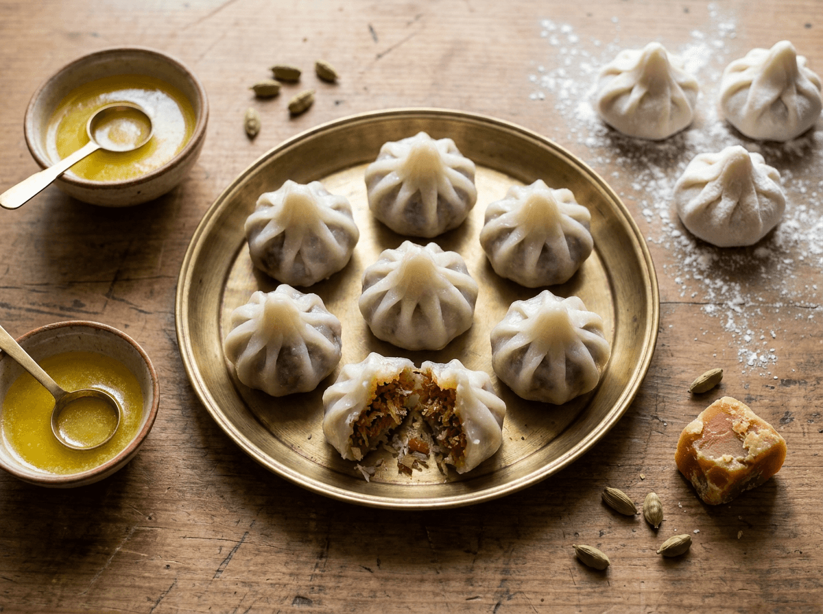 Steamed ukadiche modak with coconut jaggery filling for Ganesh Chaturthi recipes
