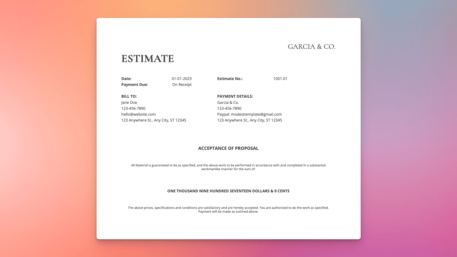 Term Sheet spreadsheet template outlining project acceptance, client and owner signatures, and payment agreement.