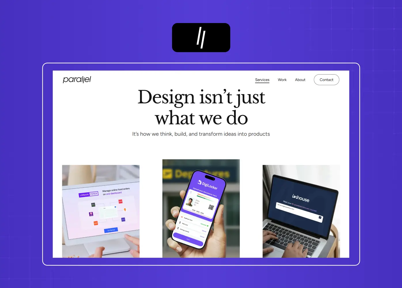 Clean agency homepage featuring elegant typography, minimalist layout, and selected product design case studies.