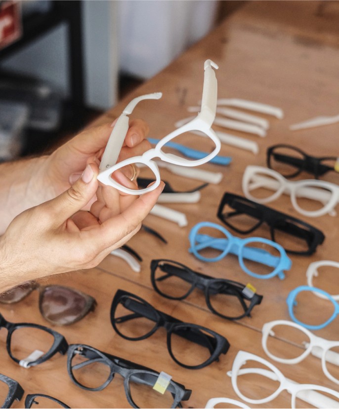 Selection of 3D printed glasses frames.