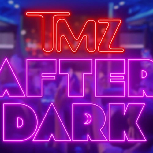 Neon sign reading "TMZ After Dark" against a blurry nightclub background.