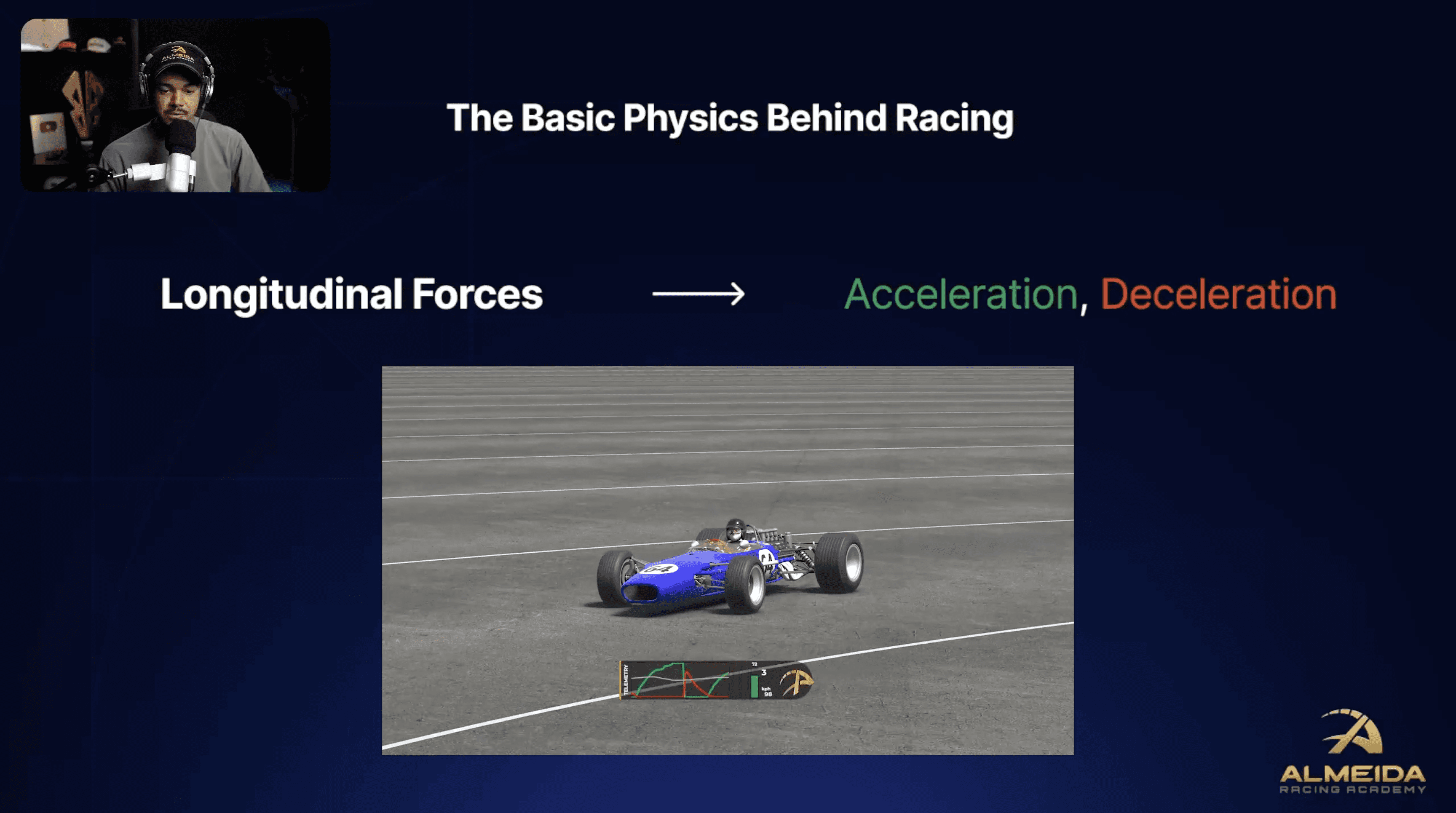 Live sim racing workshop explaining racecraft and car behavior