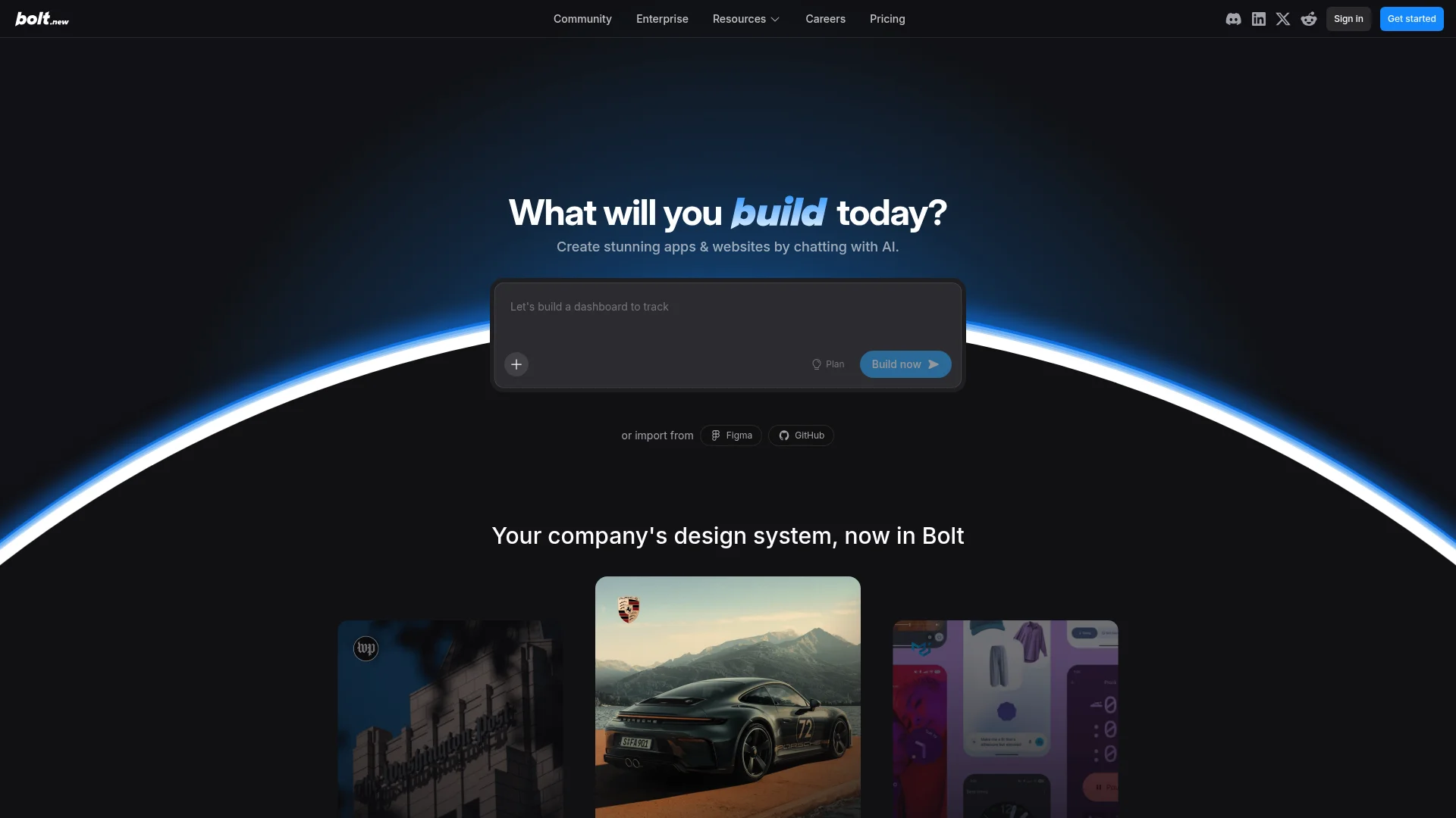 Bolt.new AI web app builder homepage