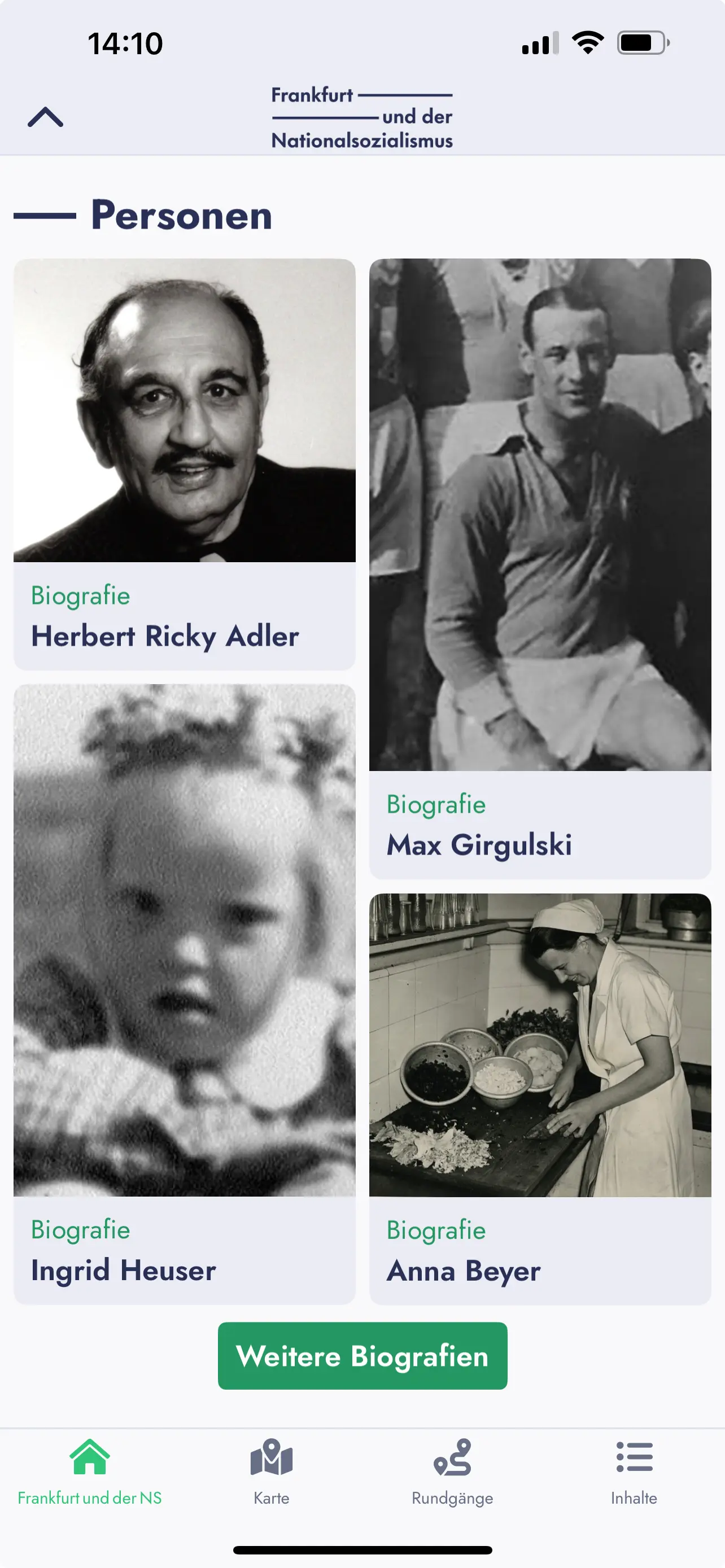 Screenshot der FH-App mit Übersicht des Themenfelds "Personen"