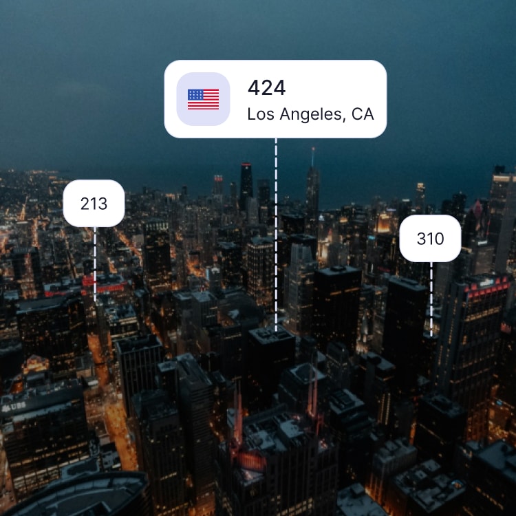 City skyline of Los Angeles showing the 424 area code and surrounding area codes