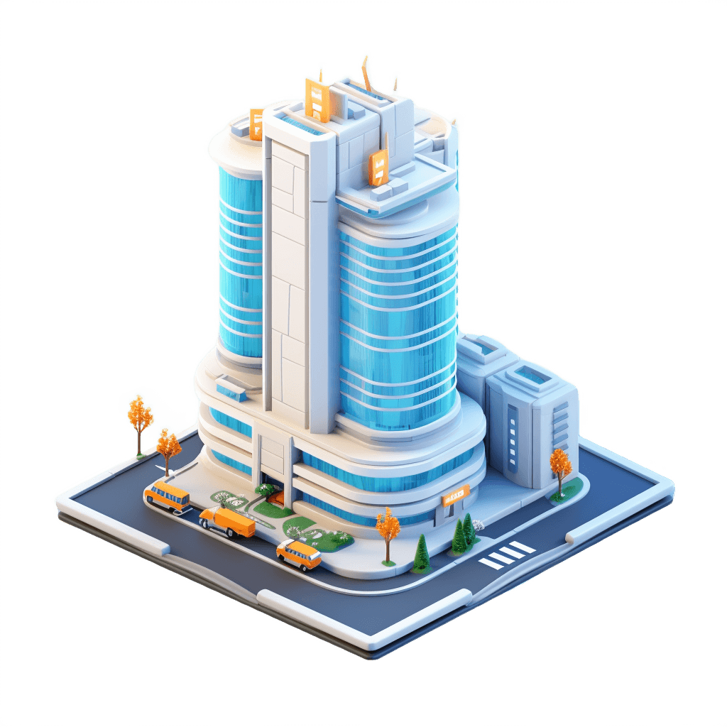 Blue and white futuristic city 3d icon