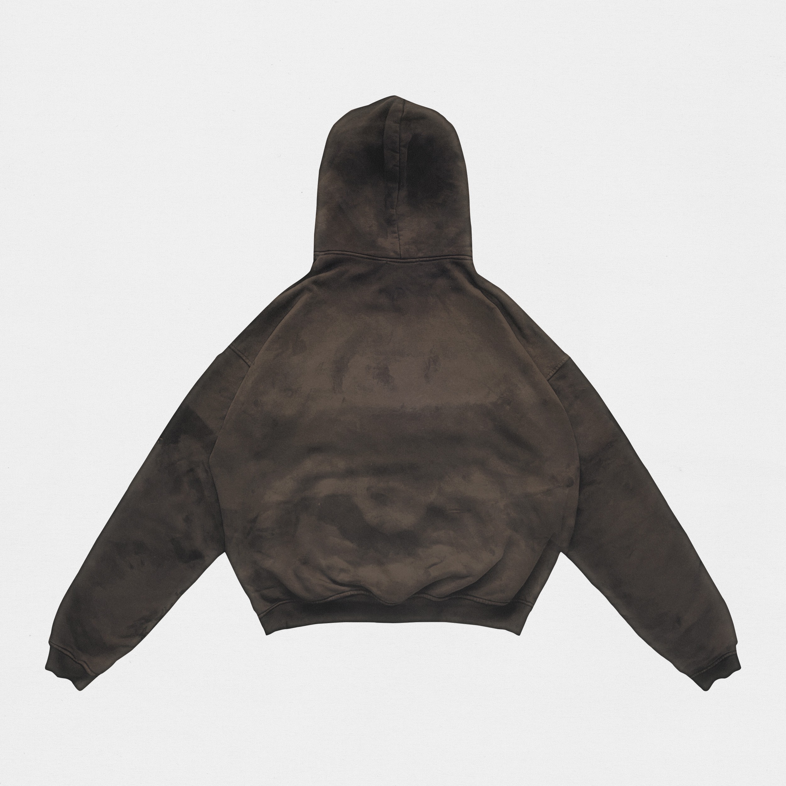 Back of brown hoodie packshot on white background