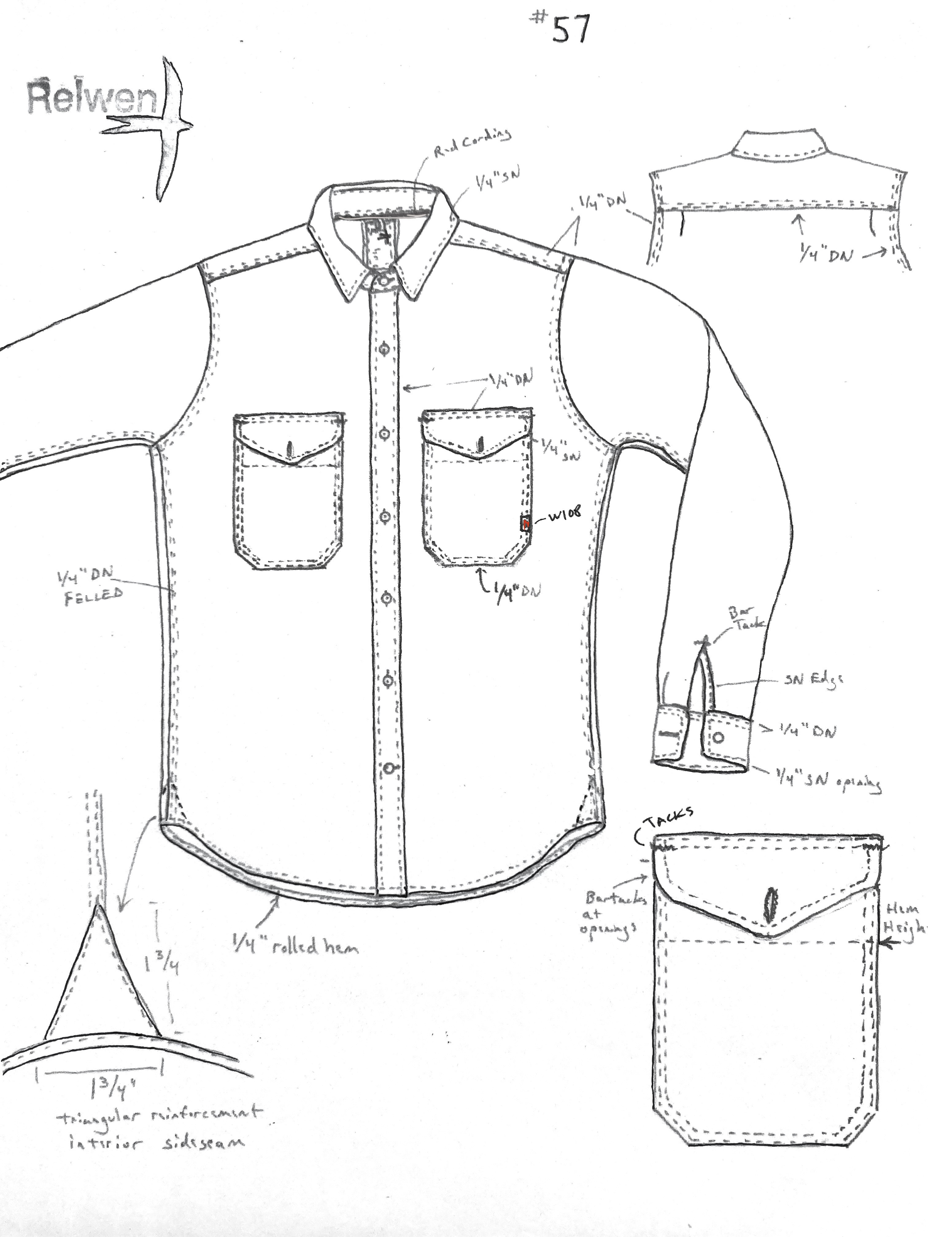 An early sketch Relwen's 57th revision of the Work Shirt