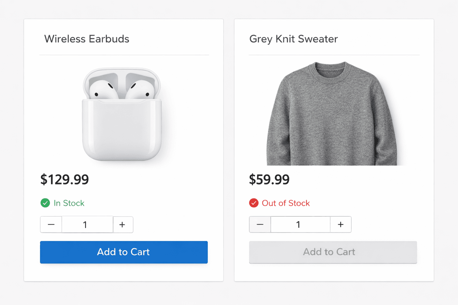 Ecommerce product page showing in-stock status and restock information.