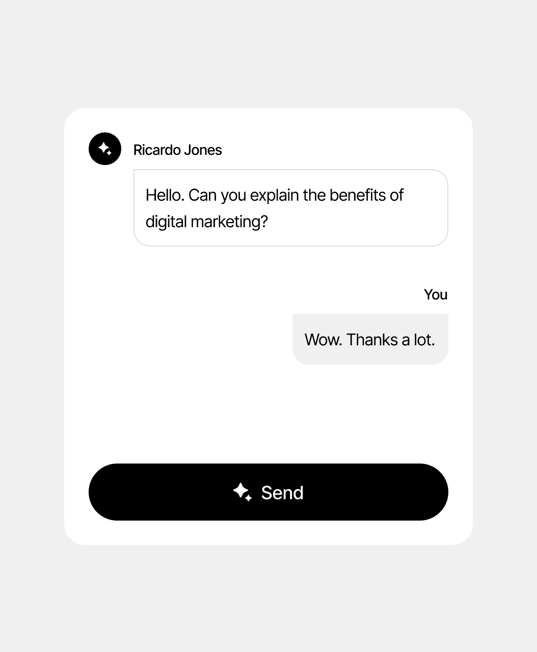 Screenshot of a chat conversation about digital marketing. Messages include greetings and explanations.