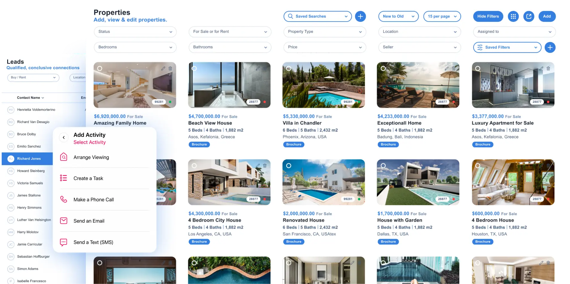 Qobrix CRM Activities Leads Properties
